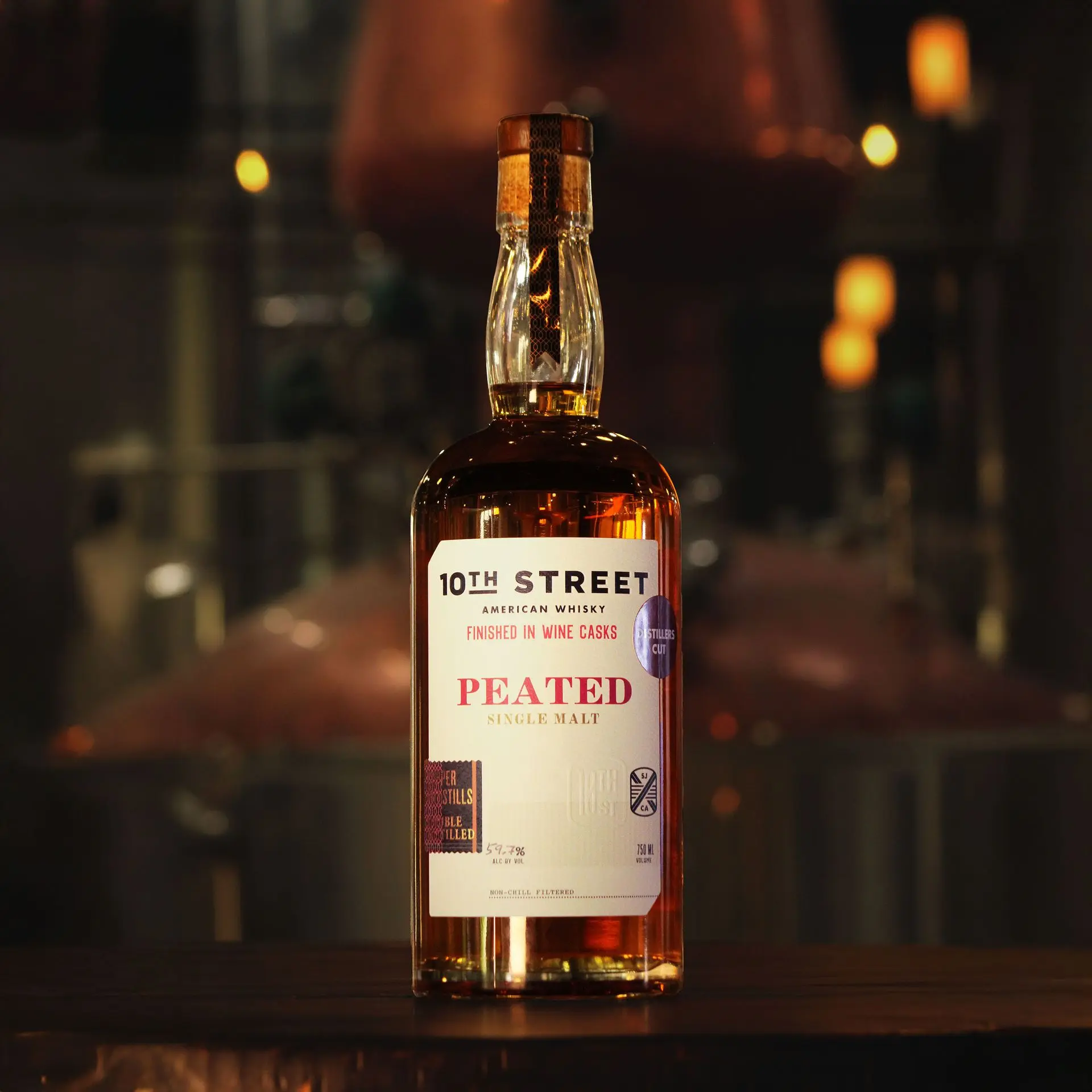 Wine Cask Finish Distillers Cut Peated Single Malt Bottle